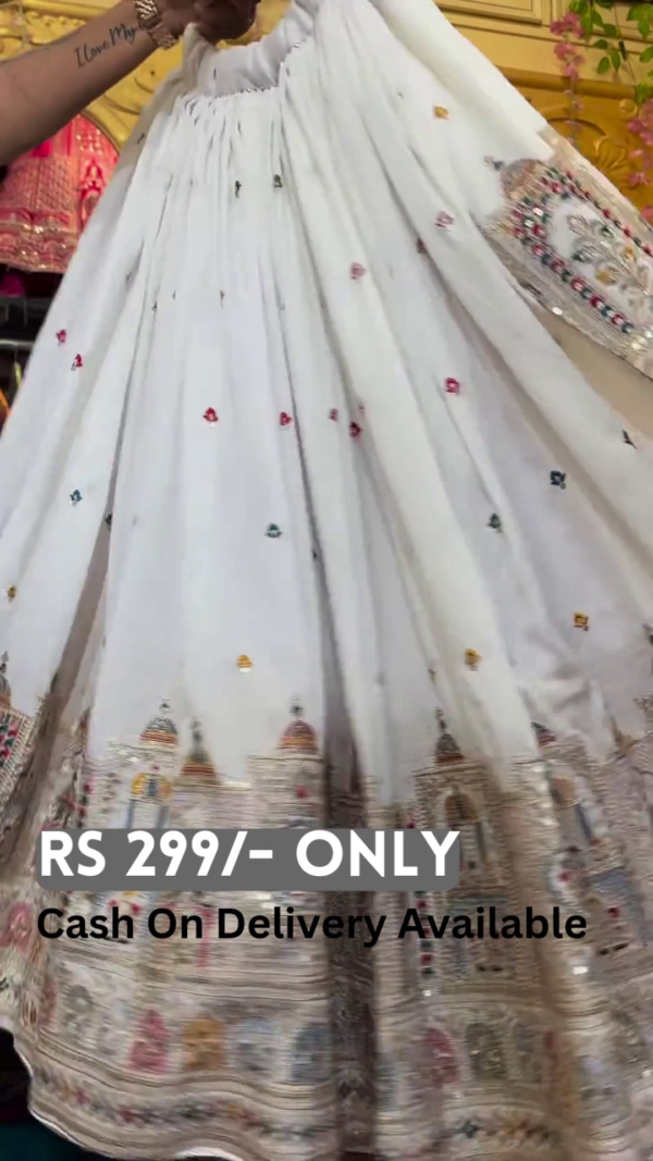 Royal White & Teal Embroidered Lehenga Set – Majestic Elegance - Image 2