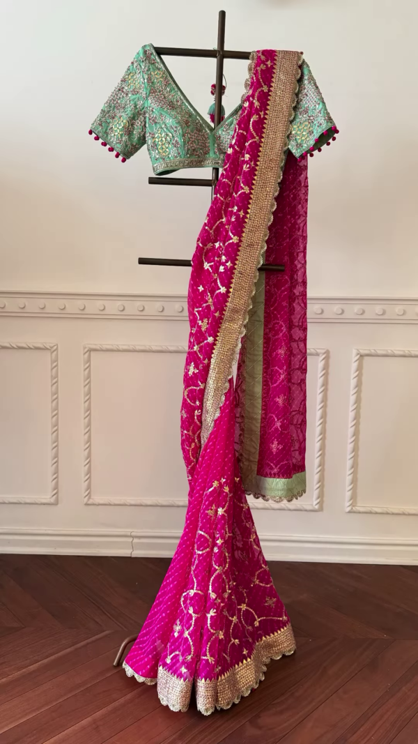 Regal Pink & Green Hand-Embroidered Lehenga Set