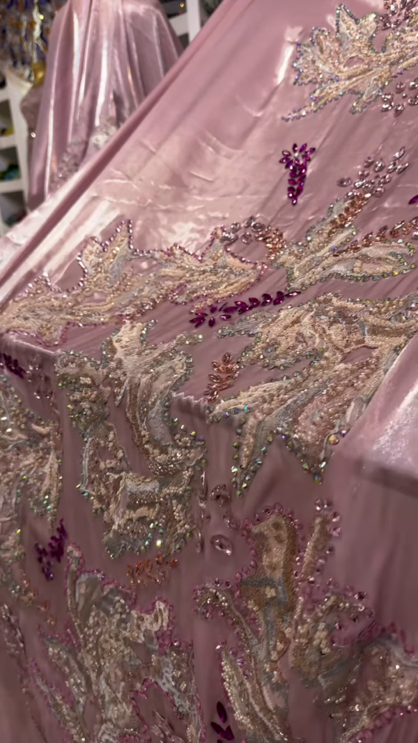 Luxe Hand-Embroidered Pink Net Fabric
