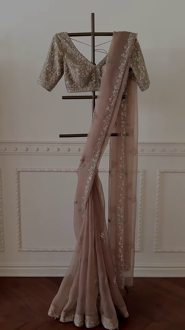 Elegant Mauve Embroidered Net Saree with Blouse