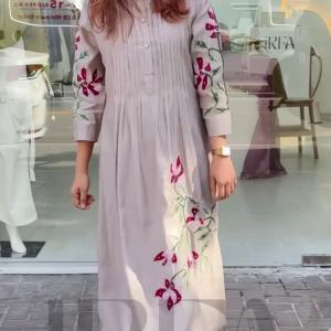Elegant Grey Floral Embroidered Long Kurti