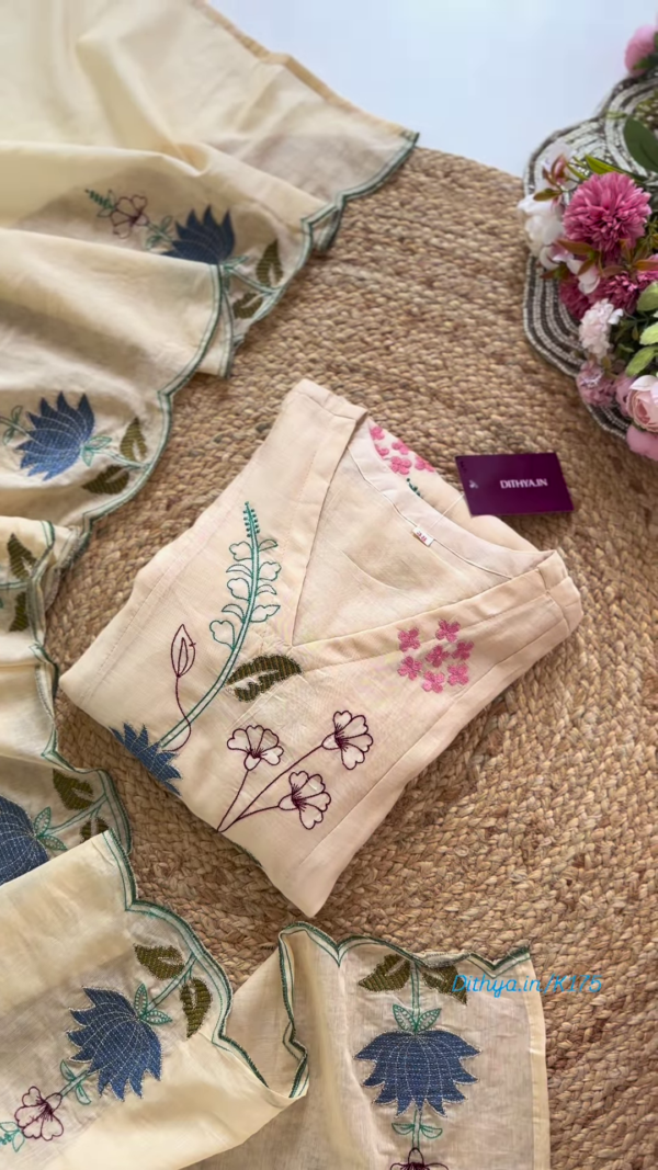 Elegant Off-White Floral Embroidered Suit Set
