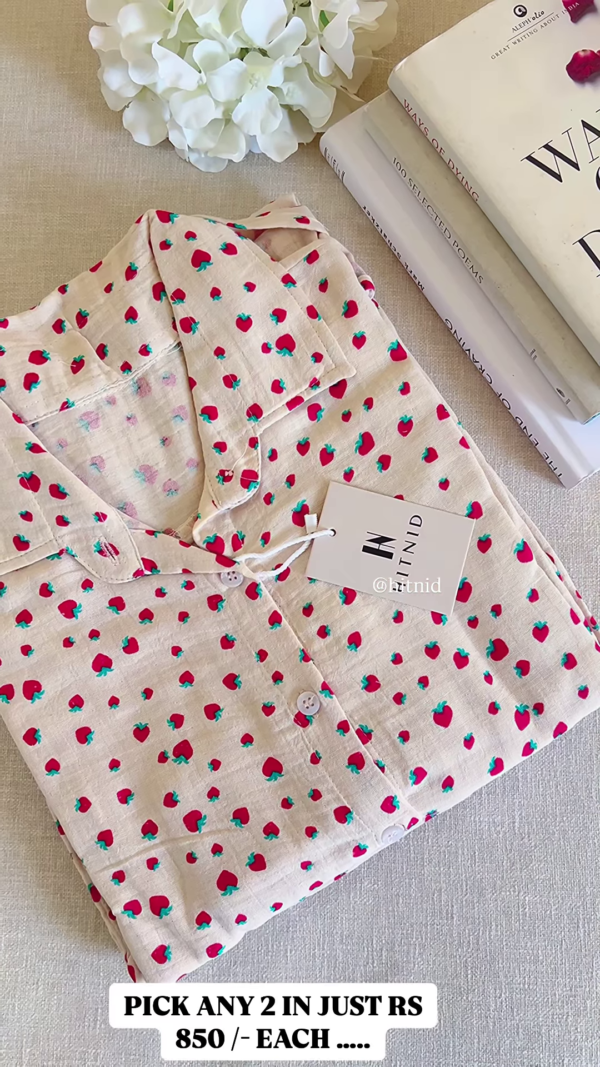 Soft Cotton Strawberry Print Nightwear Shirt