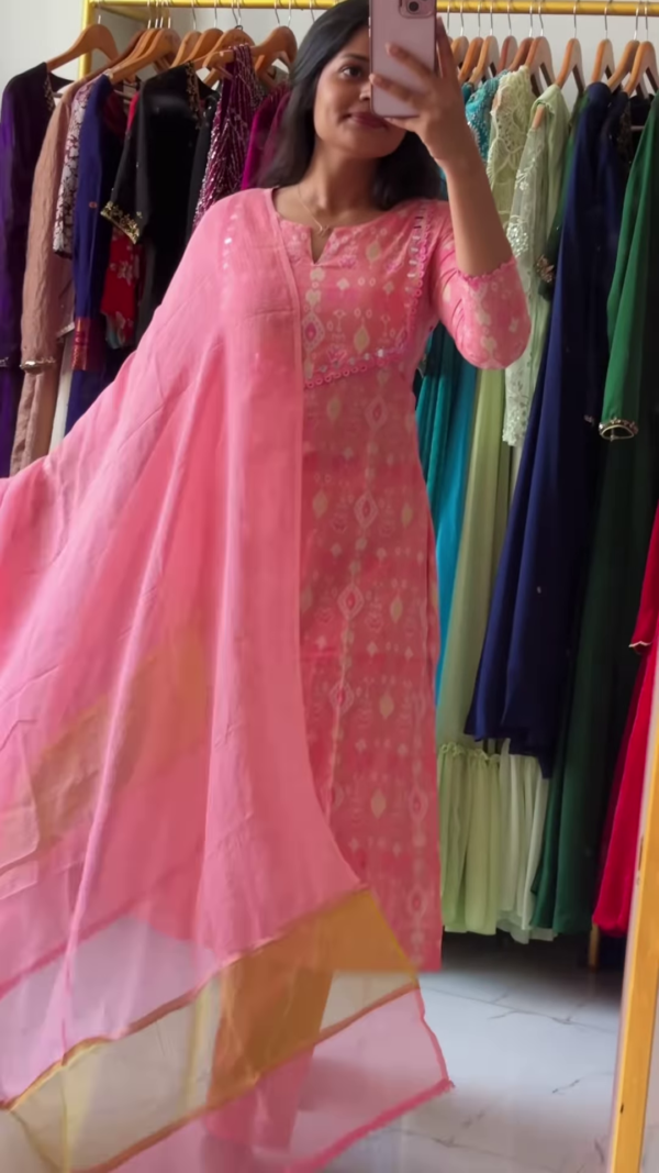 Elegant Pink Embroidered Cotton Kurta Set with Dupatta