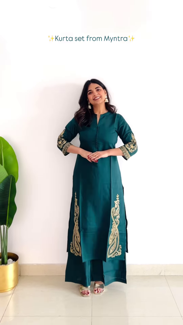 Emerald Green Embroidered Kurta Set with Palazzo