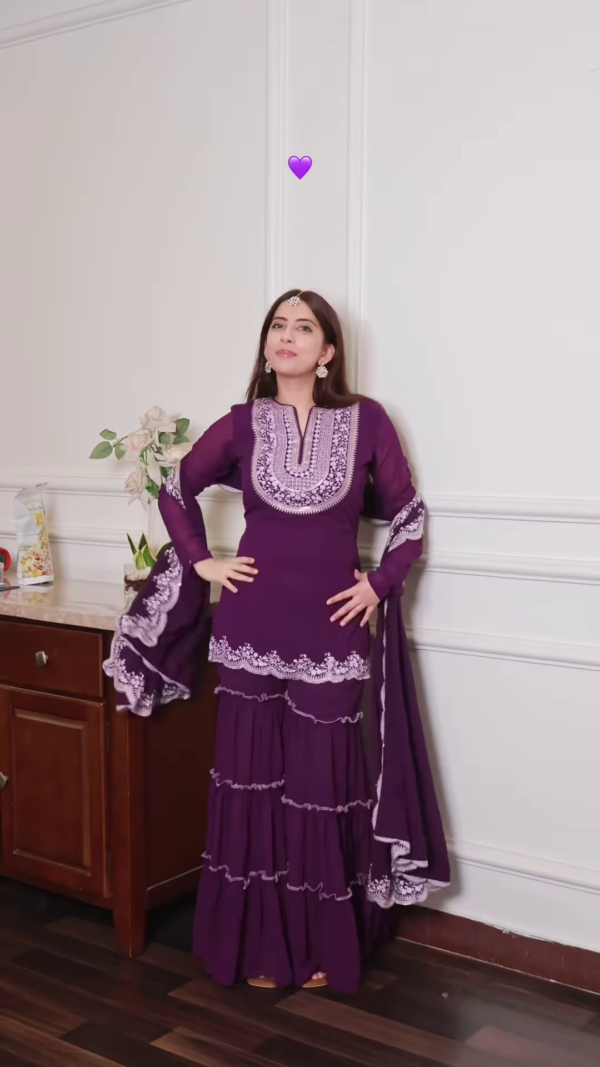 Royal Purple Embroidered Sharara Set – Timeless Elegance