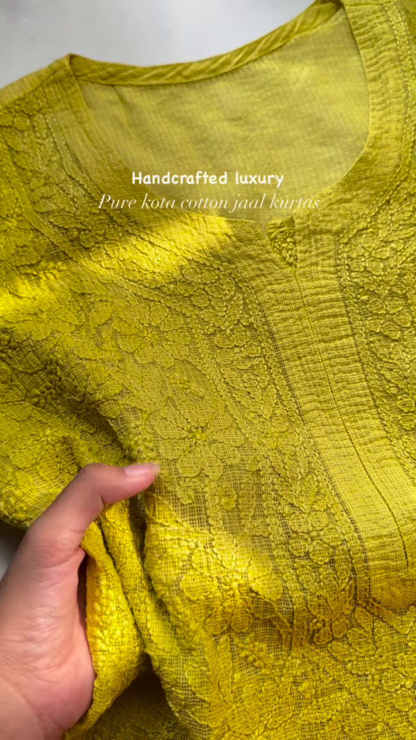 Handcrafted Kota Cotton Jaal Kurta - Image 3