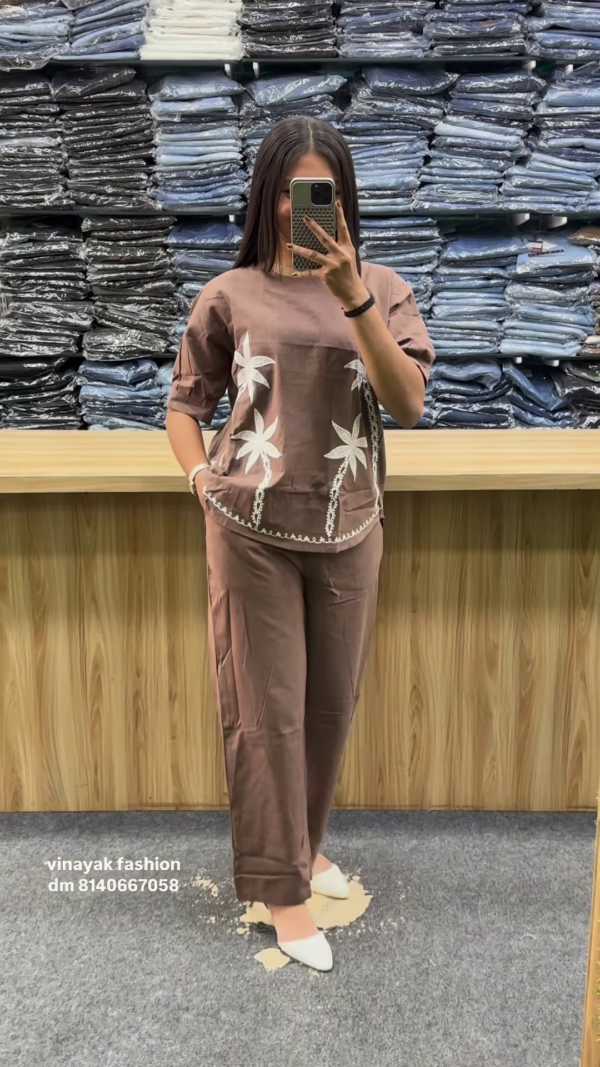 Olive Green Floral Embroidered Co-Ord Set - Image 4
