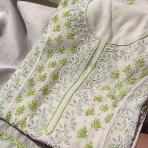 Ivory & Lime Green Hand-Embroidered Kurta Set