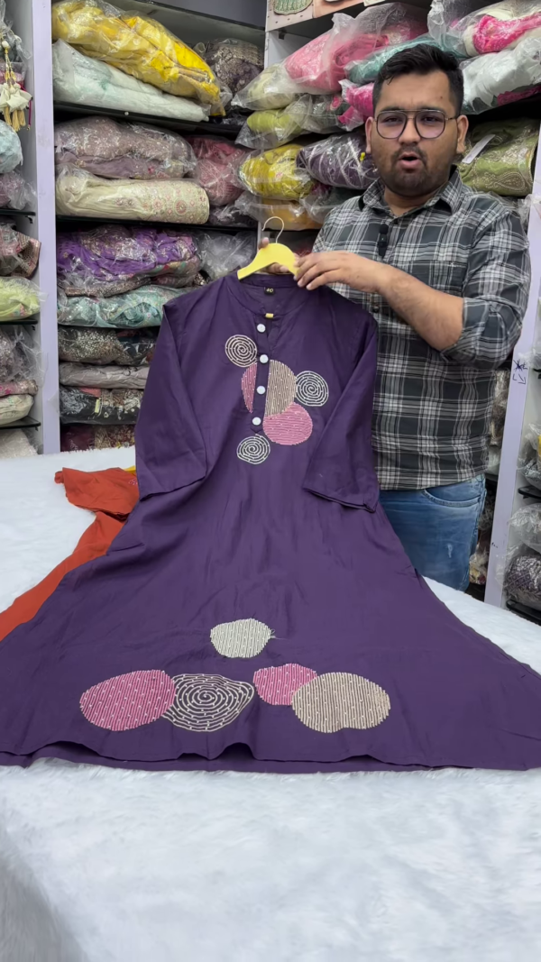 Purple Abstract Embroidered Kurti – Trendy A-line Casual Wear