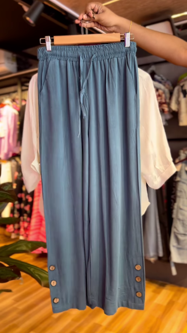 Indigo Drift: Embroidered High-Low Shirt & Wide-Leg Set - Image 2